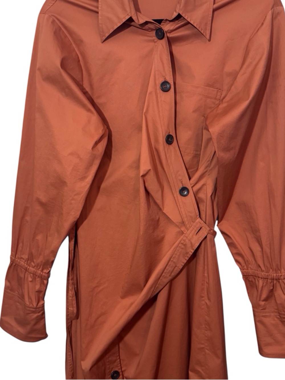 A.L.C. Size 6 Rust Orange Calvin Wrap Midi Dress Modest Contemporary Long Sleeve - Picture 5 of 10